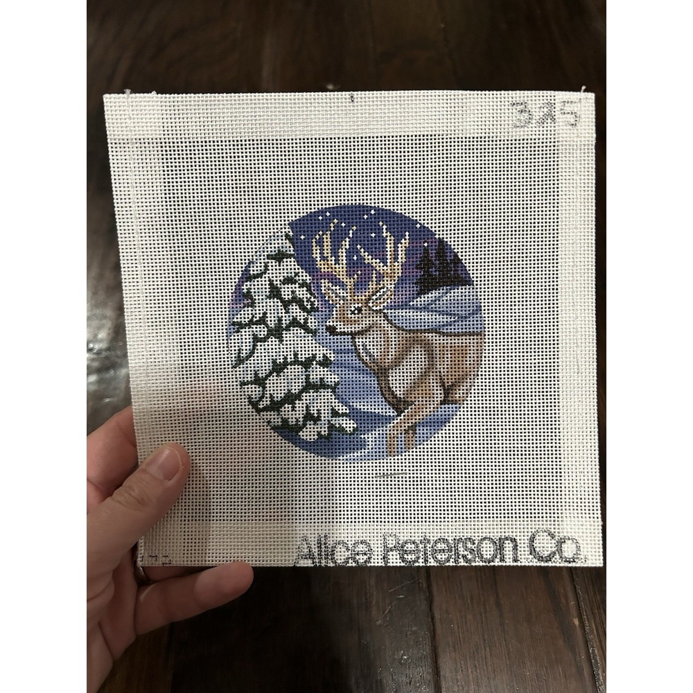 Alice Peterson Co. needlepoint canvas Deer In Winter Ornament Round 18 Mesh